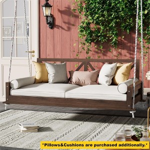 YOOCOZZ Acacia Wood Patio Modern Twin Size Swing Bed with 16.4ft Hemp Rope - 1 of 4