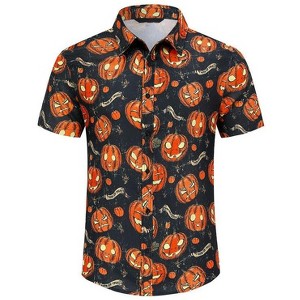 Coolmee Mens Halloween Christmas Shirts Funky Button Down Shirts Party Aloha Shirt Holiday Hawaiian Tops - 1 of 4