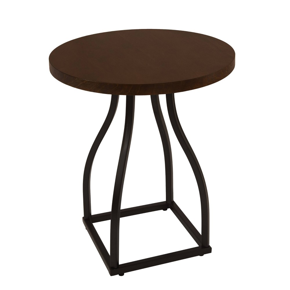 HomePop Lindsay Metal Base Accent Table Brown: Modern Style, 20" High, Round Shape, Black Frame, MDF & Veneer Top