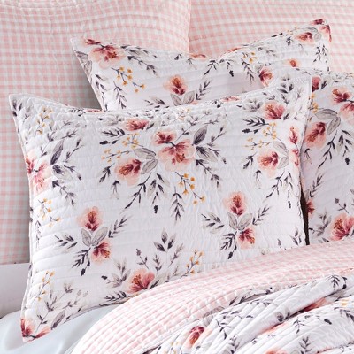 Pink Floral Reversible Microfiber Twin Quilt Set