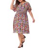 Agnes Orinda Women's Plus Size V Neck Floral Smocked Beach Summer Midi Empire Waist Dresses - 2 of 4