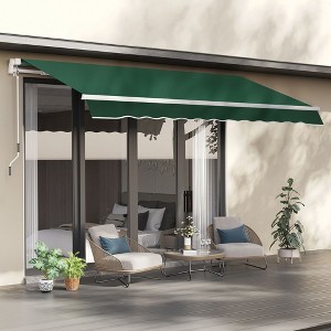 Sapphtopaz 12' x 8' Retractable Awning Manual Patio Awnings Sunshade Shelter 280gsm UV Resistant with Manual Crank Handle Aluminum Frame - 1 of 4