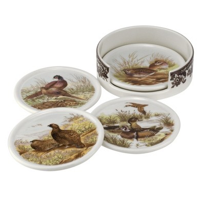 Spode Woodland Bird Ceramic Coaster Set with Holder - 4 Piece Decorative Tableware, Holiday Entertaining - Porcelain, Dishwasher Safe