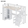 Metal Twin Loft Bed with Desk and Wardrobe, Stairway Loft Bed Frame with Storage Shelves, White - 2 of 4