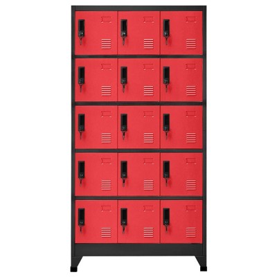 vidaXL Locker Cabinet Anthracite and Red Steel Large Locks