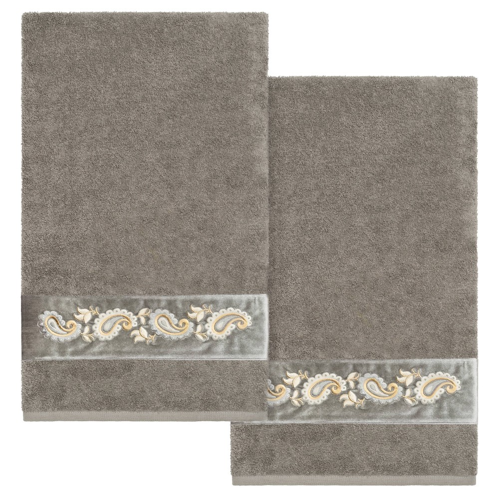 Photos - Towel 2pc Mackenzie Design Embellished Bath  Set Dark Gray - Linum Home Tex