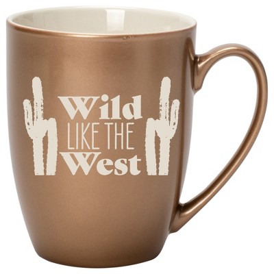 100 North Cactus Design 10 Ounce Bronze Metallic Finish, Comfortably Fits Your Hands, New Bone China Coffee Tea Cup Mug, Wild Like The West