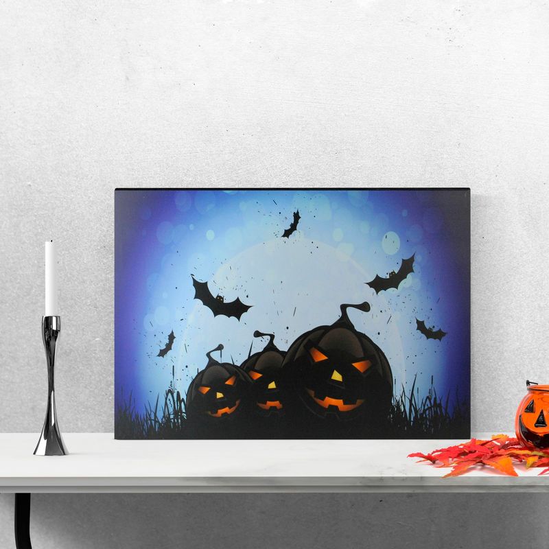 Northlight LED Lighted Jack-O-Lanterns and Bats Halloween Canvas Wall Art 23.5" x 15.5", 2 of 6