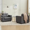 TYBOATLE Faux Leather Tufted Single Sofa set of 2, Modern Office Reading Chair, Upholstered Armchair with Wood Legs for Reading/Living Room, Dark Gray - 2 of 4