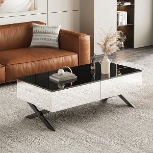 Zeus & Ruta 47.3" Rectangular Mirror Coffee Table with Black High Gloss Top, Metal Base & 2 Storage Drawers - 1 of 4