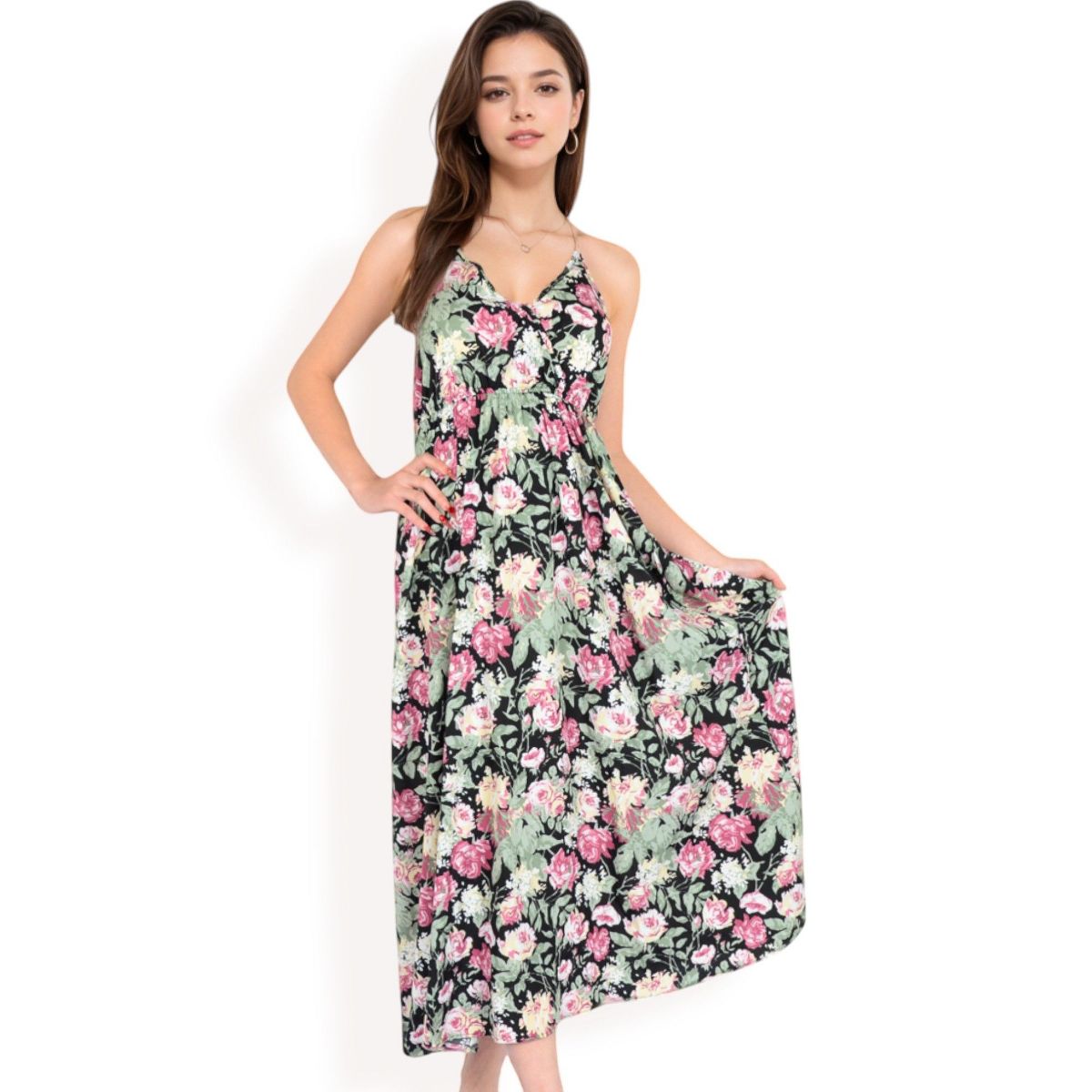 Anna-Kaci Women's Floral Print Spaghetti Strap Maxi Dress with Flowy Silhouette - thumbnail 3