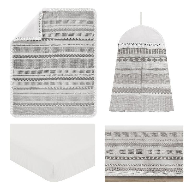 Sweet Jojo Designs Boy or Girl Gender Neutral Baby Crib Bedding Set - Boho Jacquard Grey and White 4pc, 3 of 8