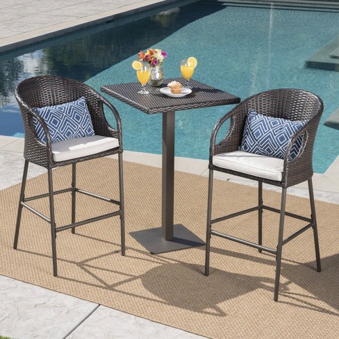 Dominica 3pc Square Wicker Outdoor Patio Bar Set Brown