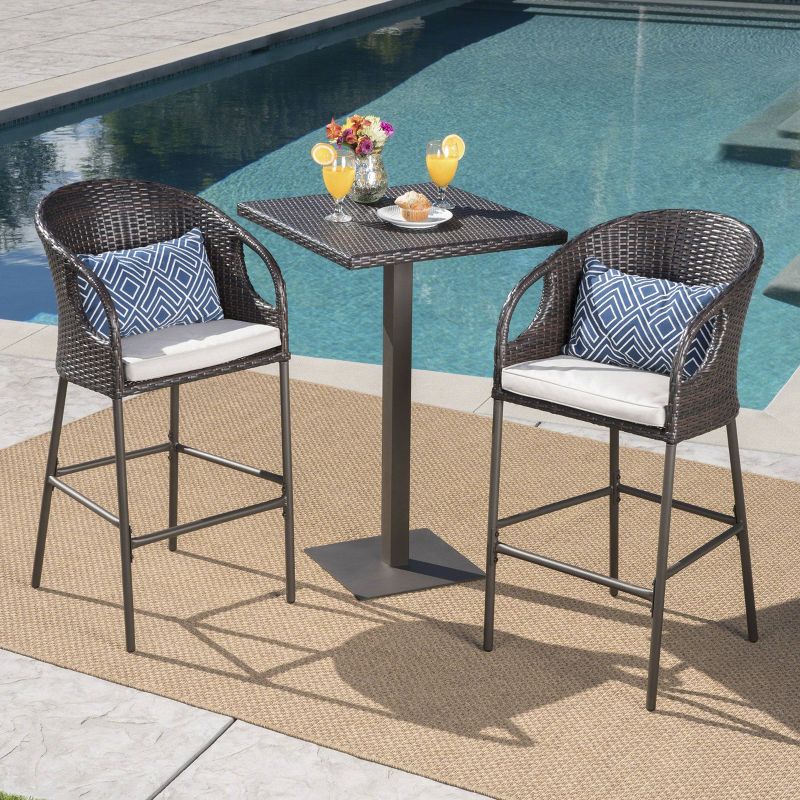 Dominica 3pc Square Wicker Outdoor Patio Bar Set - Brown - Christopher Knight Home, 1 of 9