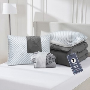 Nestl Comforter Set, 9 Piece Pinch Pleated Bedding Set, Bed in a Bag, All season Bed Set with Cooling Pillows - 1 of 4