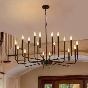 BAOURE 31.5in Black Chandelier 12 Light Modern Farmhouse Candle Style Chandelier with Adjustable Height for Dining Room Living Room Foyer - 1 of 4