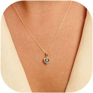 Evil Eye Necklace: 14K Gold Plated Blue CZ Diamond Boho Pendant for Women, Protection Gift - 1 of 4