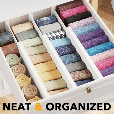 White Bamboo Adjustable Drawer Dividers, 4.65" High, 12.5"-17" Expandable, 6-Pack