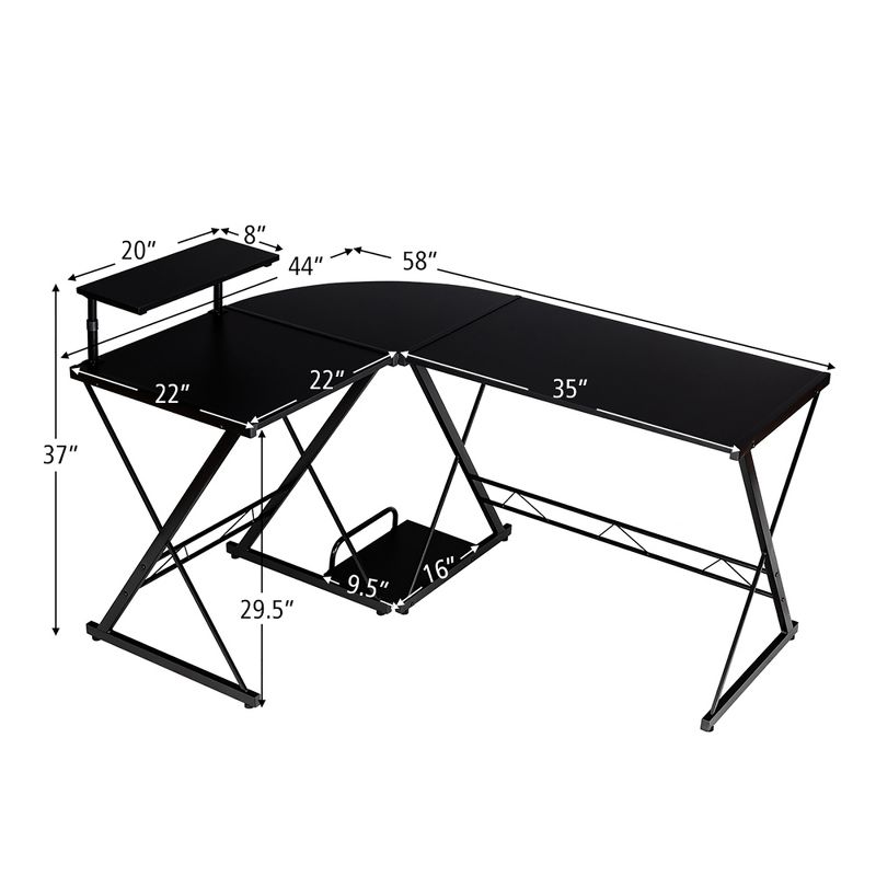 Costway 58'' x 44'' L-Shaped Computer Gaming Desk w/ Monitor Stand & Host Tray Home Office, 4 of 11
