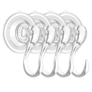 LunaLulinlk 4 Pcs Suction Cup Hooks, Small Clear Heavy Duty Vacuum Suction Hooks Window Glass Door Suction Hangers Reusable Suction Cup Holders - 1 of 4