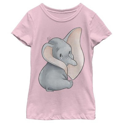 Girl's Dumbo Looking Back Elephant Portrait Pose T-Shirt