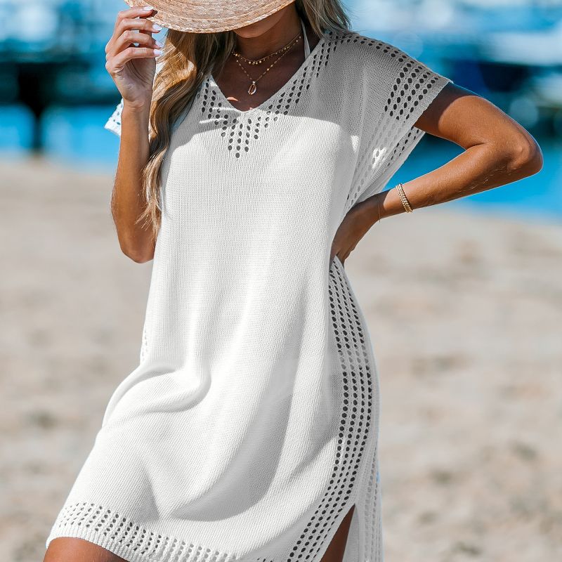 Women's White Cut-Out Knit Cover-Up Dress - Cupshe, 3 of 7
