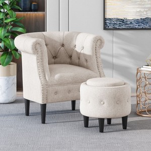 Tafton Club Chair and Ottoman Fabric Upholstered Linen & Cotton-Christopher Knight Home - 1 of 4