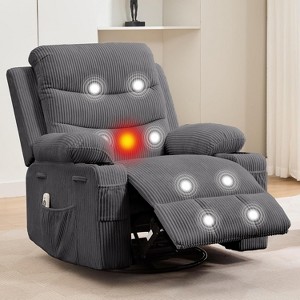 Nursery Recliner Chair, Oversized Corduroy Rocking Recliner with 360° Swivel, Massage, Heat, Cup Holder, Manual Recliner Sofa for Living Room - 1 of 4
