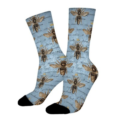 Vintage Blue Honey Bee Women Printed Crew Socks Funny Funky Socks Soft Polyester Novelty Gifts for Artists Men