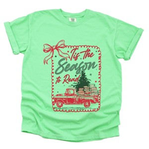 Tis The Season To Read Red Truck - Women's Garment Dyed Graphic T-Shirt - 1 of 4
