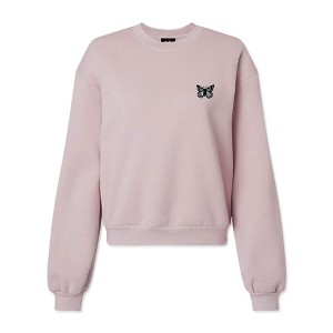 Dalix Butterfly Embroidered Fleece Relaxed Boxy Fit Long Sleeve Crewneck Sweatshirt Womens - 1 of 4