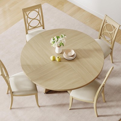 47Inch Round Farmhouse Dining Table,Wooden Kitchen Table Set for 4 to 6,Dinner Table with Wooden Top and Legs,Easy Assembly
