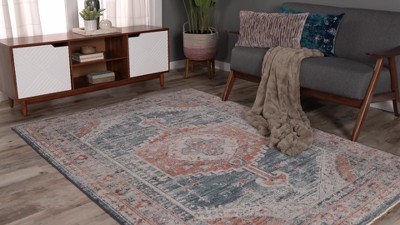 Harley Blue Medallion Synthetic Easy Care Runner Rug