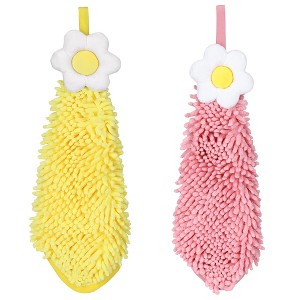 REGALWOVEN Chenille Soft Absorbent Flower Hanging Hand Towels for Bathroom 2 Pcs - 1 of 4