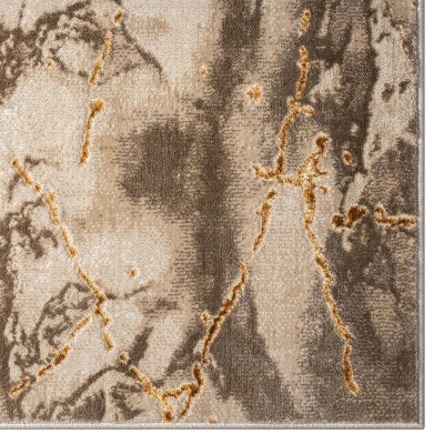 Beige and Gold Abstract Marble 9' x 12' Area Rug