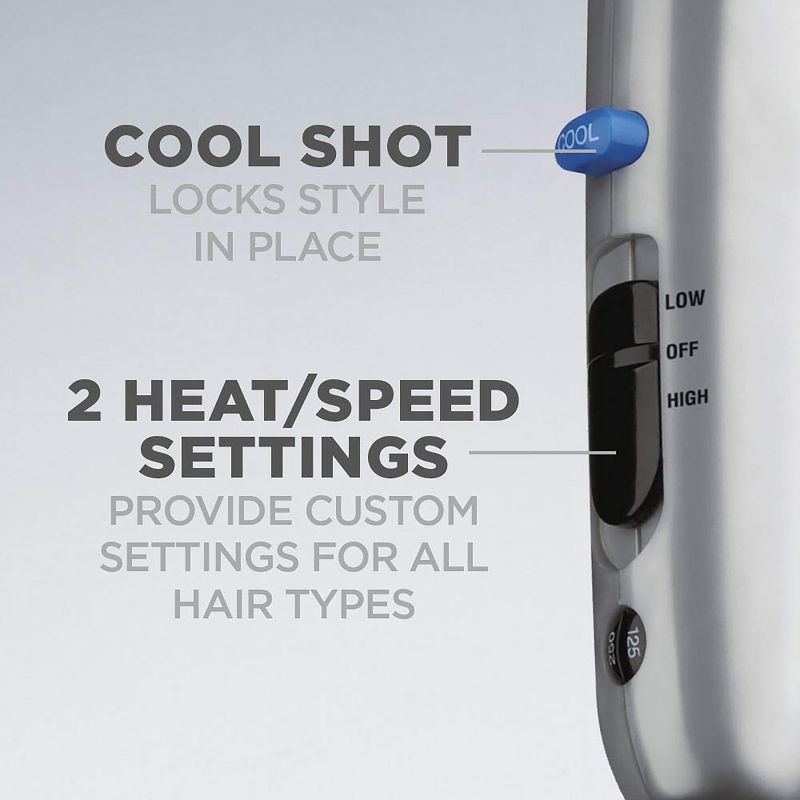 Conair 1875 Watt 2 Speed 3-in-1 Styling Hair Dryer with Cool Shot Button in Silver, 3 of 8