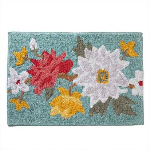 Machine Washable Front Door Mat Water Absorbent Small Flannel Bathroom Rug Carpet for Kids Watercolor Abstract Spring Summer Seasonal Green Floral Flowers Art Non Slip Bath Mat 15.8x23.6inch