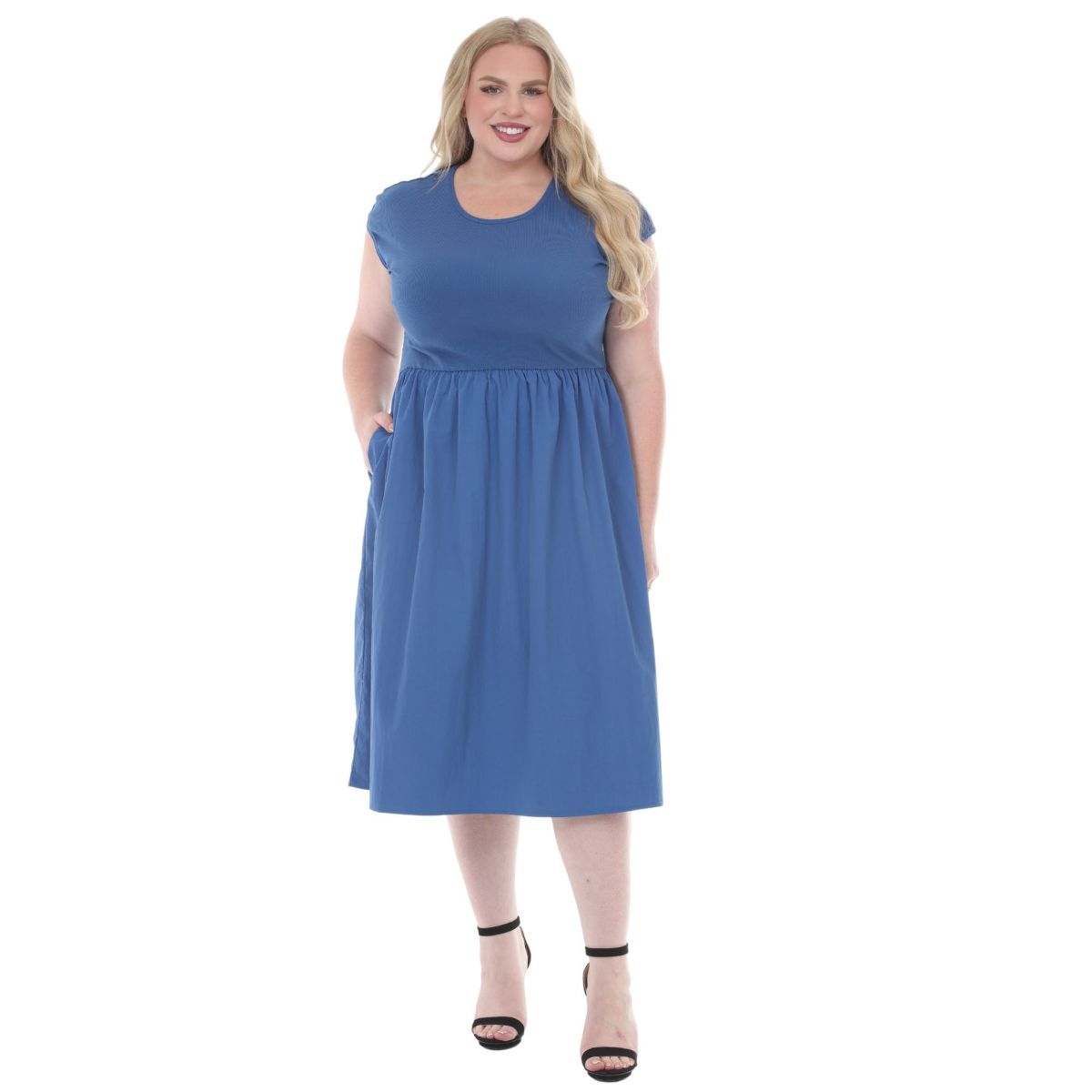 Women's Ultrasoft Cotton Knit to Woven Midi Dress -White Mark - thumbnail 6
