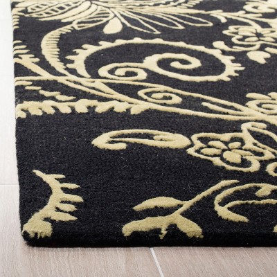 Handmade Black Wool and Viscose Tufted Rectangular Rug