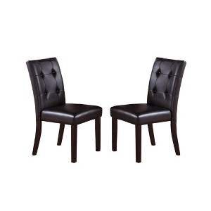 Simple Relax Set of 2 Leroux Upholstered Dining Chairs with Button Tufted in Dark Brown - 1 of 4