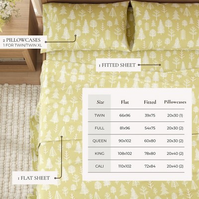 Twin Sage and Red Cotton Flannel Sheet Set