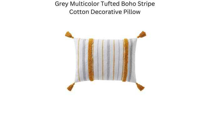 VCNY 14&#34;x20&#34; Oversize Tufted Boho Striped Cotton Lumbar Throw Pillow Gray, 2 of 6, play video
