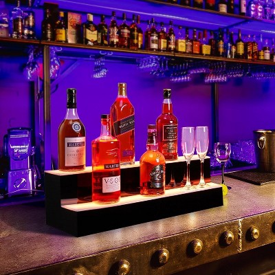LED Juice Bottle Display Shelf with Remote & App Control, Single-Layer Acrylic Bar Shelf with Multicolor Lighting