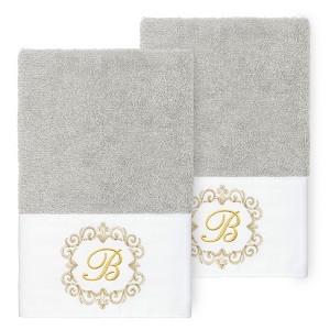 Linum Home Textiles 100% Turkish Cotton MONICA Gold Thread 2PC Embellished Hand Towel Set - 1 of 3