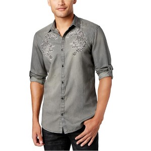 I.N.C International Concepts Mens Embroidered Bengal Tiger Button Up Shirt, Grey, X-Large - 1 of 1