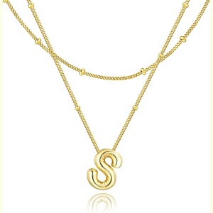 Bubble Initial Necklace 14K Gold Plated Personalized Letter A-Z Jewelry - 1 of 4