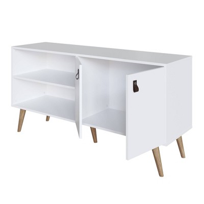 Amber White MDF TV Stand with Faux Leather Handles and Cabinet