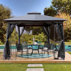 PAGED 10x10 Outdoor Patio Canopies and Gazebos with Ventilated Double Roof and Mosquito Net, Detachable Mesh Screen, Gray Top - 1 of 4
