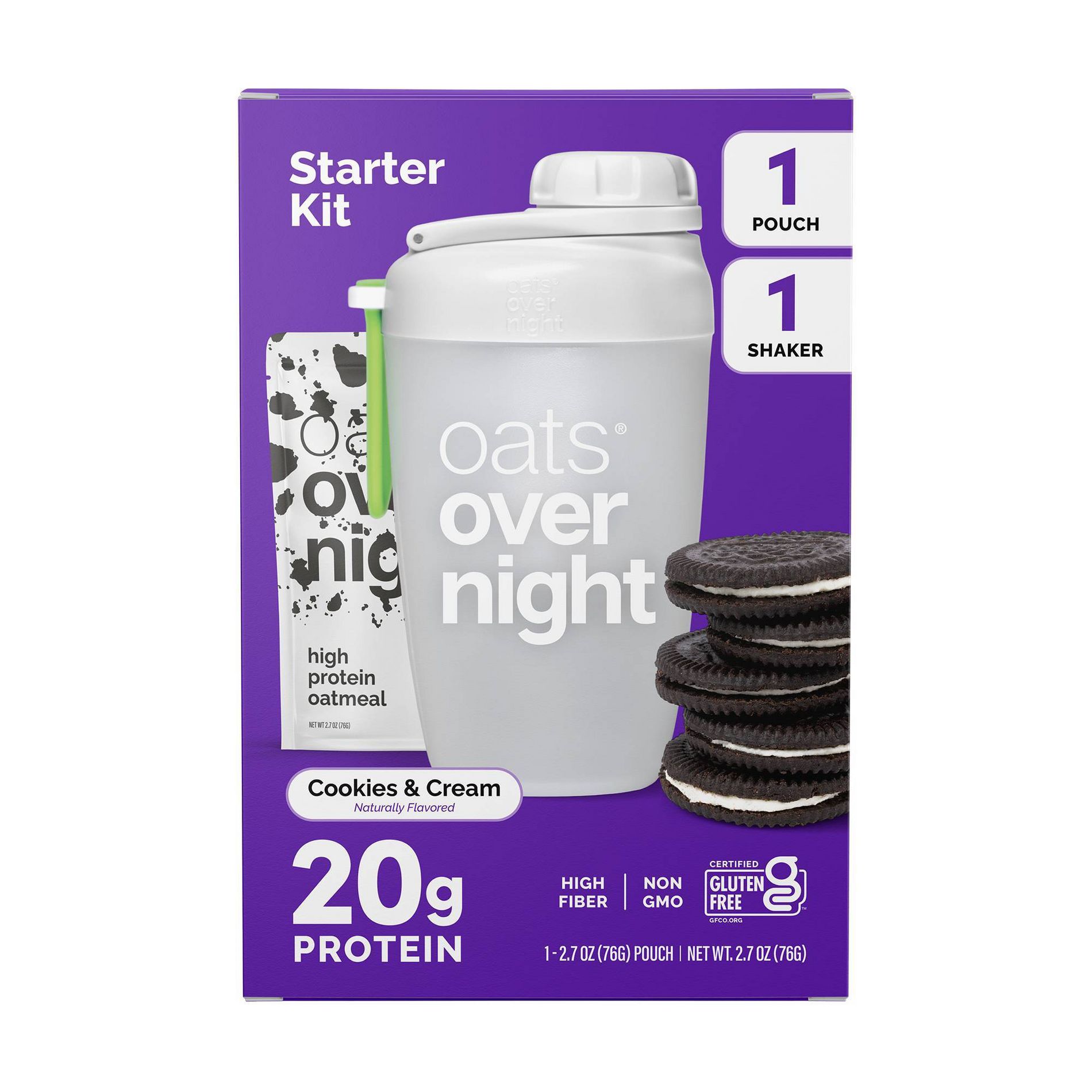 Oats Overnight Cookies and Cream Breakfast Shake Pouch Starter Kit - 7.4oz