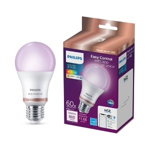 Philips Smart 60W Color A19 1P: LED Light Bulb, Multicolored, Voice Control, Dimmable, 800 Lumens, Compatible with Alexa & Google - 1 of 4